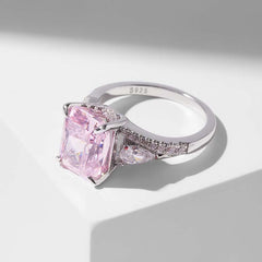 Pink Diamond Radiant Cut Sterling Silver Engagement Rings