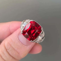 Ruby Cushion Cut Sterling Silver Wedding Rings