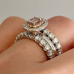 Double Halo Radiant Cut Sterling Silver Wedding Sets