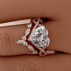 Ring Interweaving Heart Cut Rose Gold Bridal Ring Sets