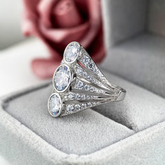 Three-Stone Round Cut Engagement Sterling Silver Rings