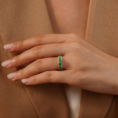 Retro Radiant Cut Emerald Wedding Bands