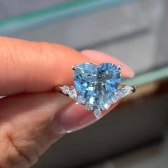 Blue Diamond Sterling Silver Heart Cut Engagement Rings