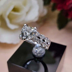 Double Row Diamond  Sterling Silver Heart Cut Engagement Rings