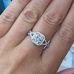 Interwoven Asscher Cut Sterling Silver Engagement Rings