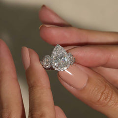 Luxurious Pear Cut Sterling Silver Halo Engagement Rings