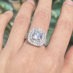 Fine Cushion Cut Sterling Silver Halo Engagement Rings