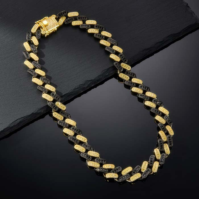 15mm Cuban Black Yellow Diamond Iced Out Link