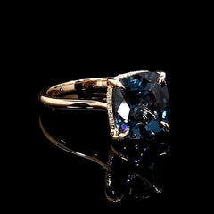Blue Sapphire Cushion Cut Yellow Gold Engagement Rings