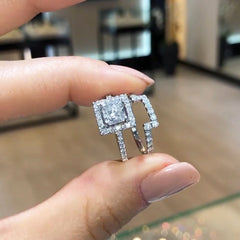 Unique Princess Cut Sterling Silver Wedding Sets