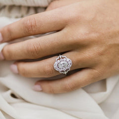 Halo Hollow Oval Cut Silver Engagement Rings