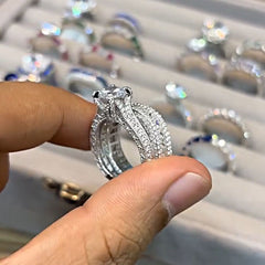 Brilliant Round Cut Sterling Silver Wedding Sets