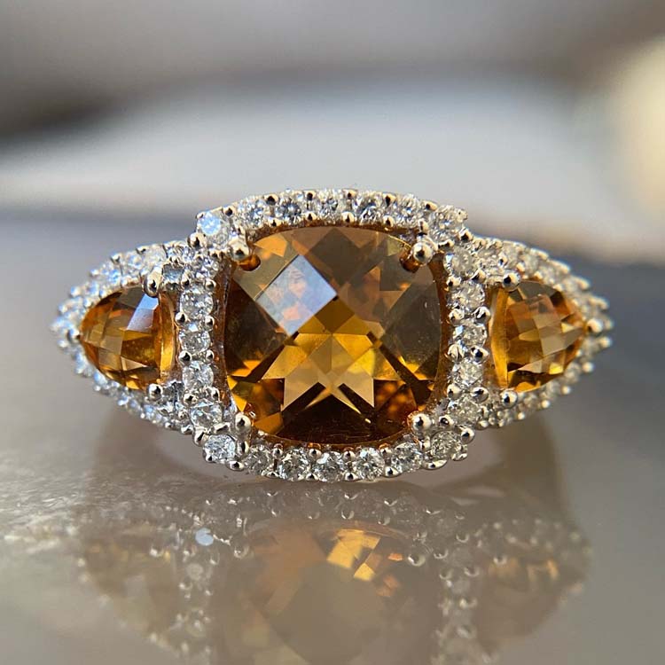 Brown Cushion Cut Sterling Silver Halo Engagement Rings