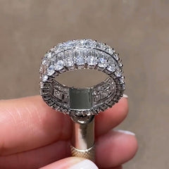 Full Diamond Baguette Cut Sterling Silver Wedding Bands