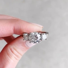 Three-Stone Round Cut Sterling Silver Wedding Rings