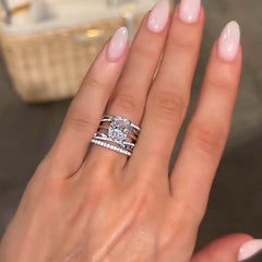 Cross Cushion Cut Sterling Silver Wedding Sets