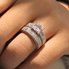 Elegant Princess Cut Sterling Silver Wedding Sets