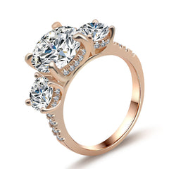 Three Stones Round Cut Sterling Silver Wedding Rings