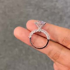 Classic Six Claws Round Cut Sterling Silver Wedding Rings