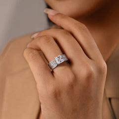 Dense Diamond Princess Cut Sterling Silver Engagement Rings