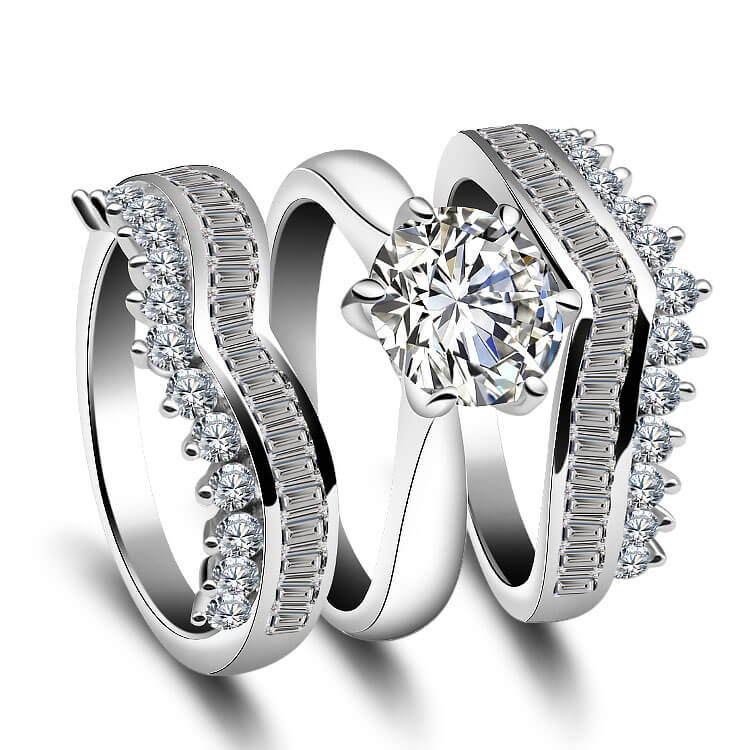 Handmade Round Cut Sterling Silver Wedding Sets