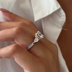 Three Stones Round Cut Sterling Silver Engagement Rings