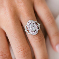 Halo Hollow Oval Cut Silver Engagement Rings