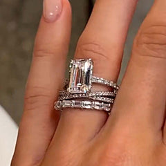 Cross Design Sterling Silver Emerald Cut Engagement Rings