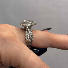Brilliant Pear Cut Sterling Silver Halo Engagement Rings