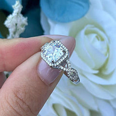 Interwoven Asscher Cut Sterling Silver Engagement Rings