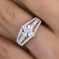 Crown Princess Cut Sterling Silver Engagement Rings