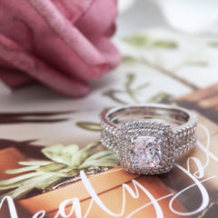 Gorgeous Cushion Cut Sterling Silver Wedding Sets