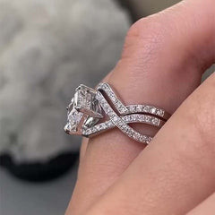 Curved Design Princess Cut Sterling Silver Wedding Sets