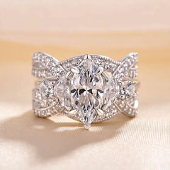 Interweaving Marquise Cut Sterling Silver Bridal Ring Sets