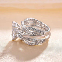 Interweaving Marquise Cut Sterling Silver Bridal Ring Sets