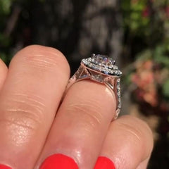 Double Halo Pear Cut Silver Halo Engagement Rings
