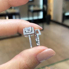 Unique Princess Cut Sterling Silver Wedding Sets