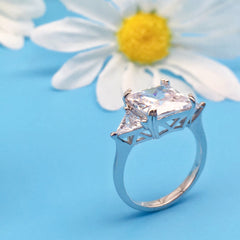 Three Stones Radiant Cut Sterling Silver Wedding Rings