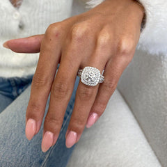 Double Halo Round Cut Sterling Silver Engagement Rings