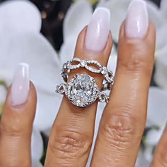Interwoven Oval Cut Sterling Silver Wedding Sets