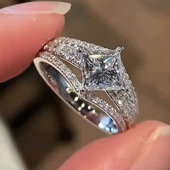 Crown Princess Cut Sterling Silver Engagement Rings