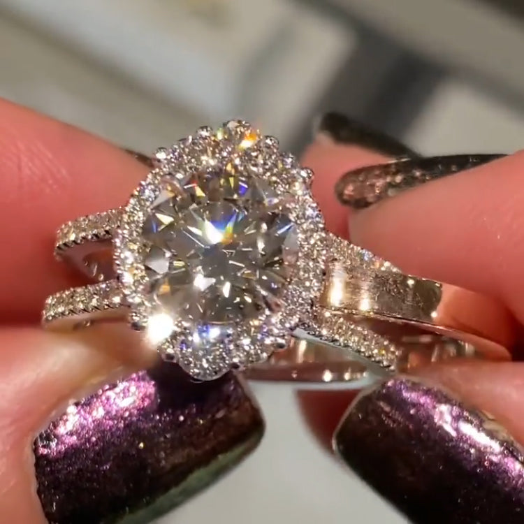 Halo Round Cut Sterling Silver Wedding Sets