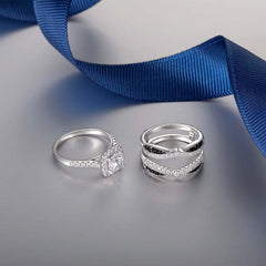 Luxurious Round Cut Sterling Silver Wedding Sets