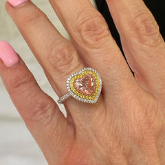 Pink Diamond Halo Heart Cut Sterling Silver Engagement Rings