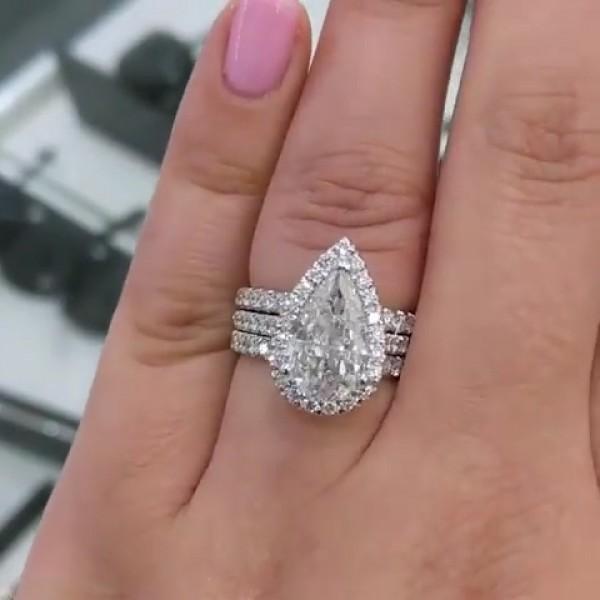 Halo Pear Cut Sterling Silver Wedding Sets