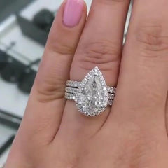 Halo Pear Cut Sterling Silver Wedding Sets