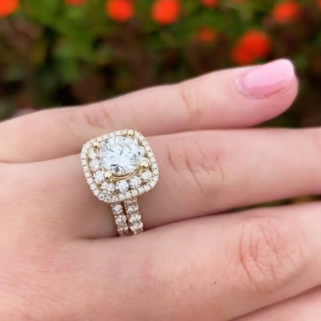 Double Halo Round Cut Sterling Silver Wedding Sets