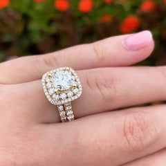 Double Halo Round Cut Sterling Silver Wedding Sets
