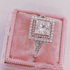 Double Halo Princess Cut Sterling Silver Engagement Rings