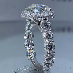 Double Halo Round Cut Sterling Silver Wedding Rings